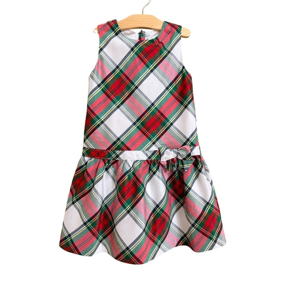 Gymboree Plaid Metallic Dress Girls 8 Drop Waist Bow Red Green Holiday